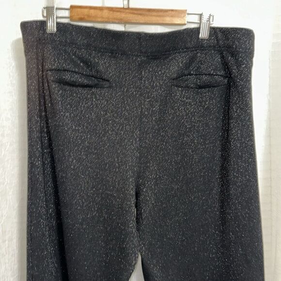LOFT XL Black Silver Shimmery Metallic Ponte Knit Wide Leg Pull on Crop Pants - Picture 4 of 8